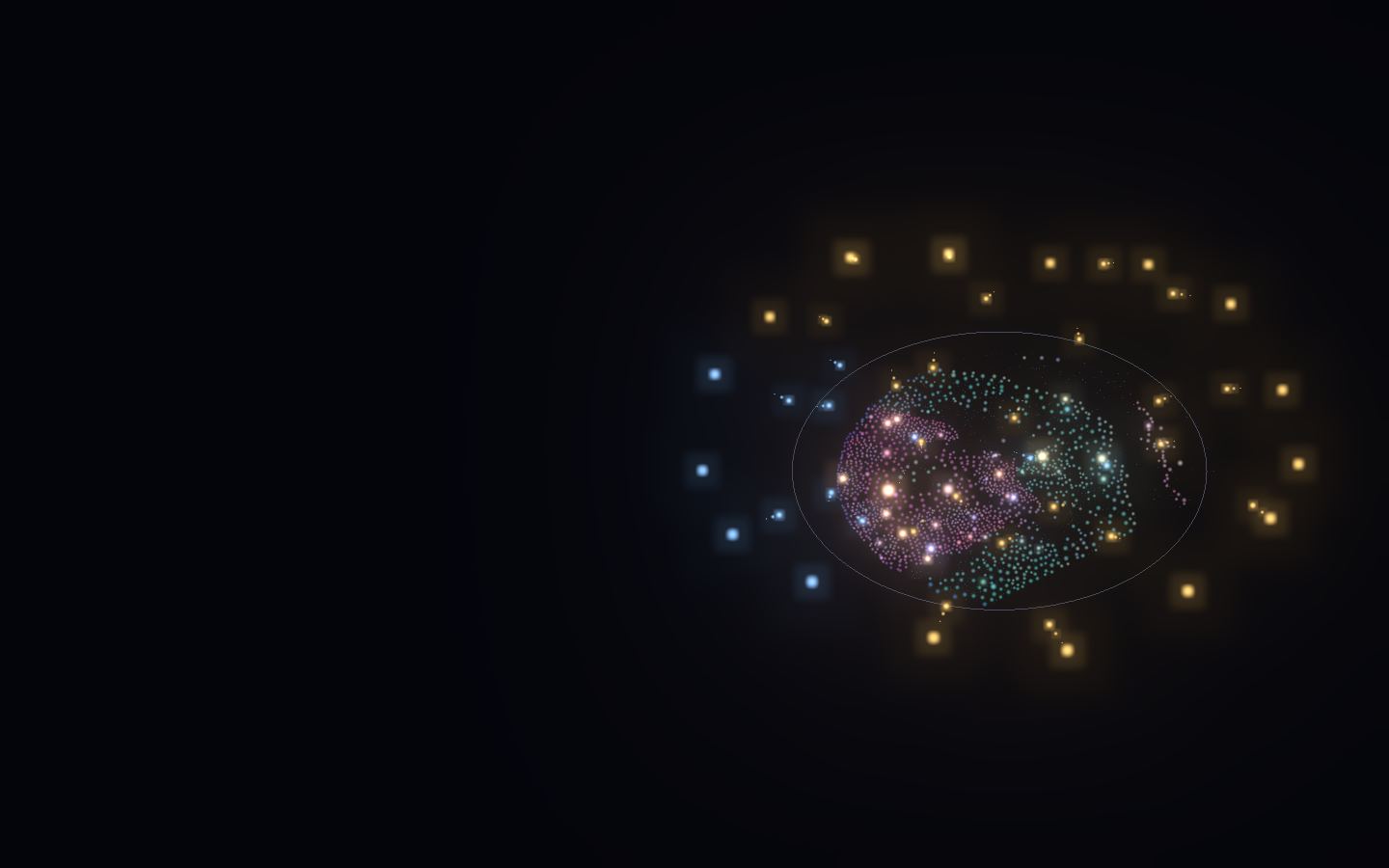 Models arranged around one specimen, each switched on or off.